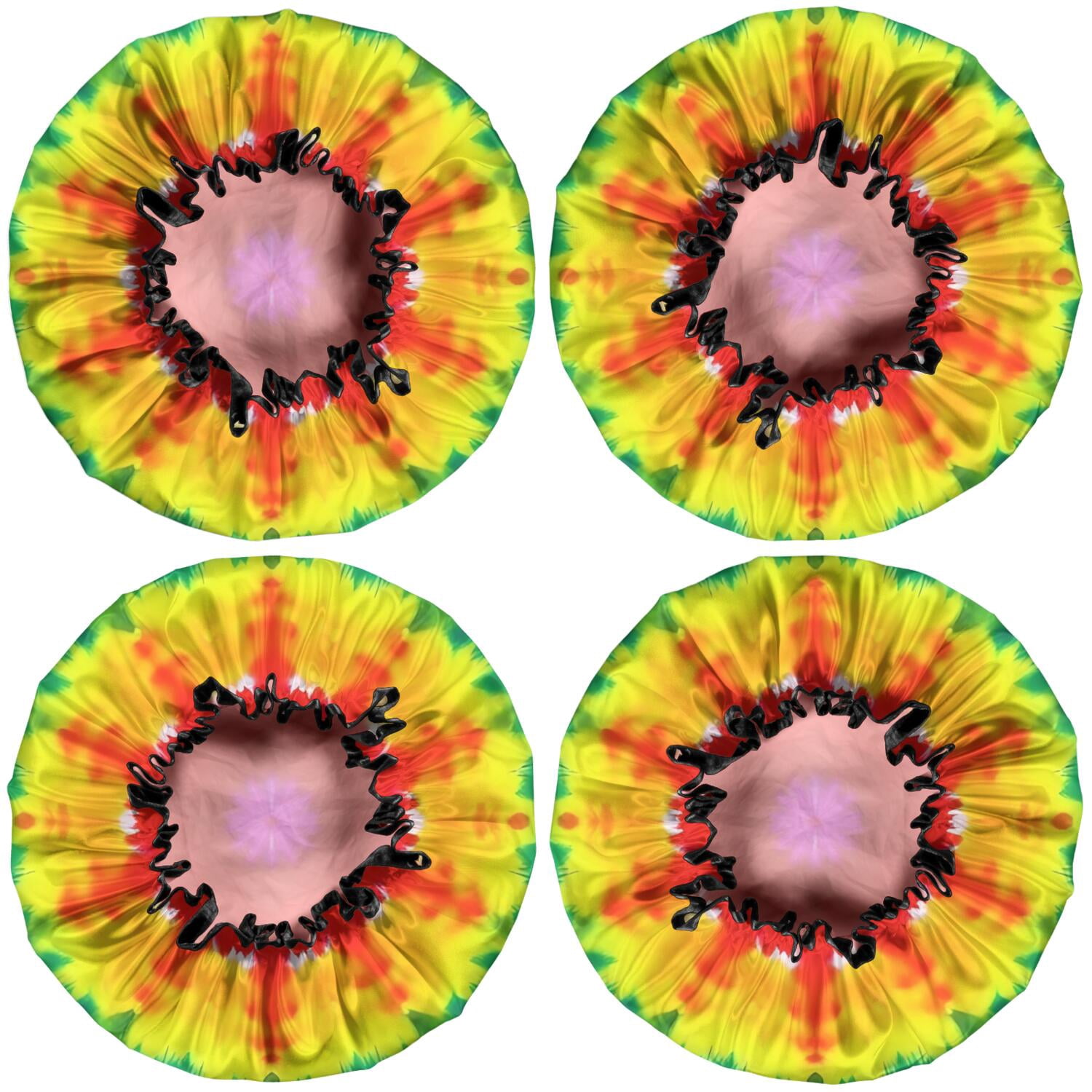 Shower Caps,Colorful Rainbow Tie Dye Spiral Pattern Waterproof Shower Cap for Women 4 Pieces,Double Reusable Hair Cover for Shower PEVA Elastic Stretch Hem