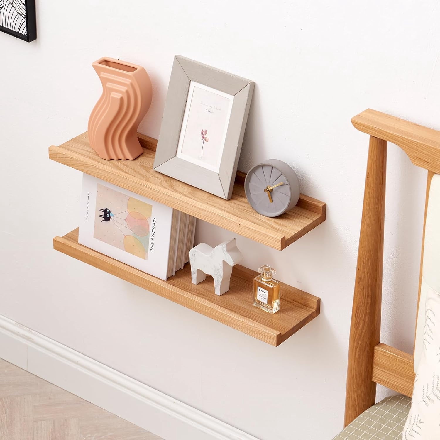 Oak Floating Shelves Natural Wood Wall Mounted Display Picture Ledge for Home Office Living Room Bedroom Storage 6X32 Inch