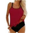 thumbnail image 3 of UPPADA Womens Two Piece Tankini Swimsuits Cute Crew Neck Swim Tops Tummy Control Bathing Suit with Shorts High Waisted Swimsuits Beach Vacation Swimwear Red Swimsuit for Women,S, 3 of 9