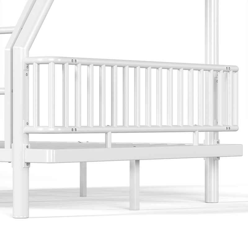 Twin-over-Full Teens Bunk Bed Can Transformed into 2 Platform Beds, Metal Kids Bed Frame with Round-Pipe, Ladder & Guardrails