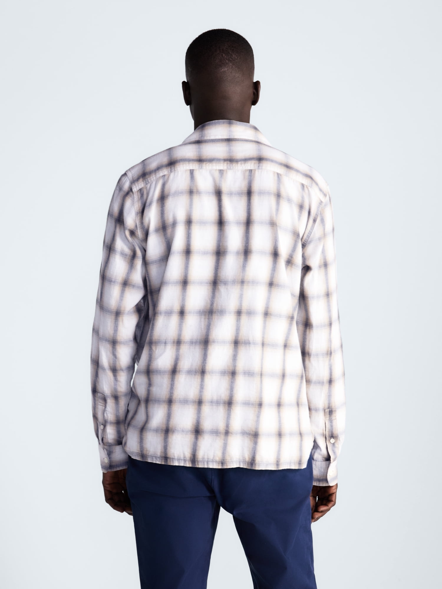 Free Assembly Men’s Cotton Twill Camp Shirt with Long Sleeves, Sizes XS-3XL