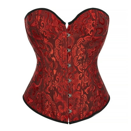 Prolriy Corset Tops for Women  Women s Bustier Corset Top Sets Black Satin Waist Cincher Plus Size Gothic Tops Womens Tops Wine M