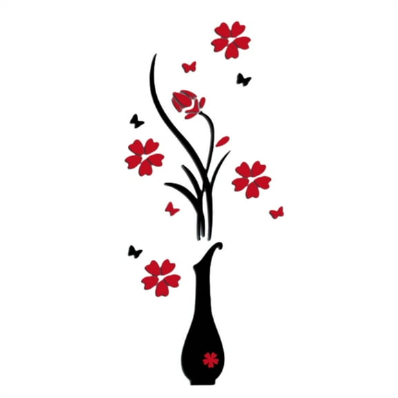 Elegant Floral Wall Decal Sticker Removable Vinyl Art for Home Decor, Living Room, Bedroom, Office Black and Red Design