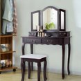 thumbnail image 3 of Gymax Vanity Set Makeup Dressing Table Tri Folding Mirror Stool 4 Drawers Coffee, 3 of 10