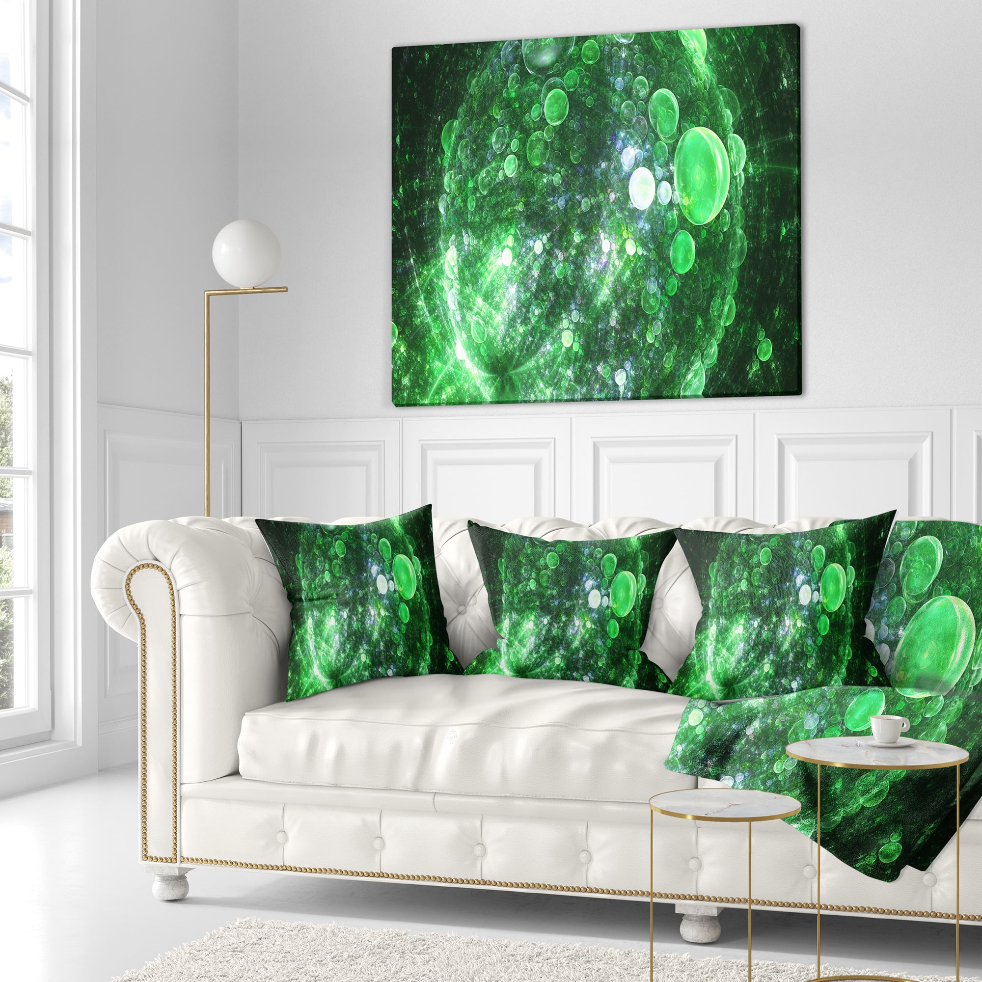 Designart Green Fractal Planet of Bubbles - Abstract Throw Pillow - 16x16