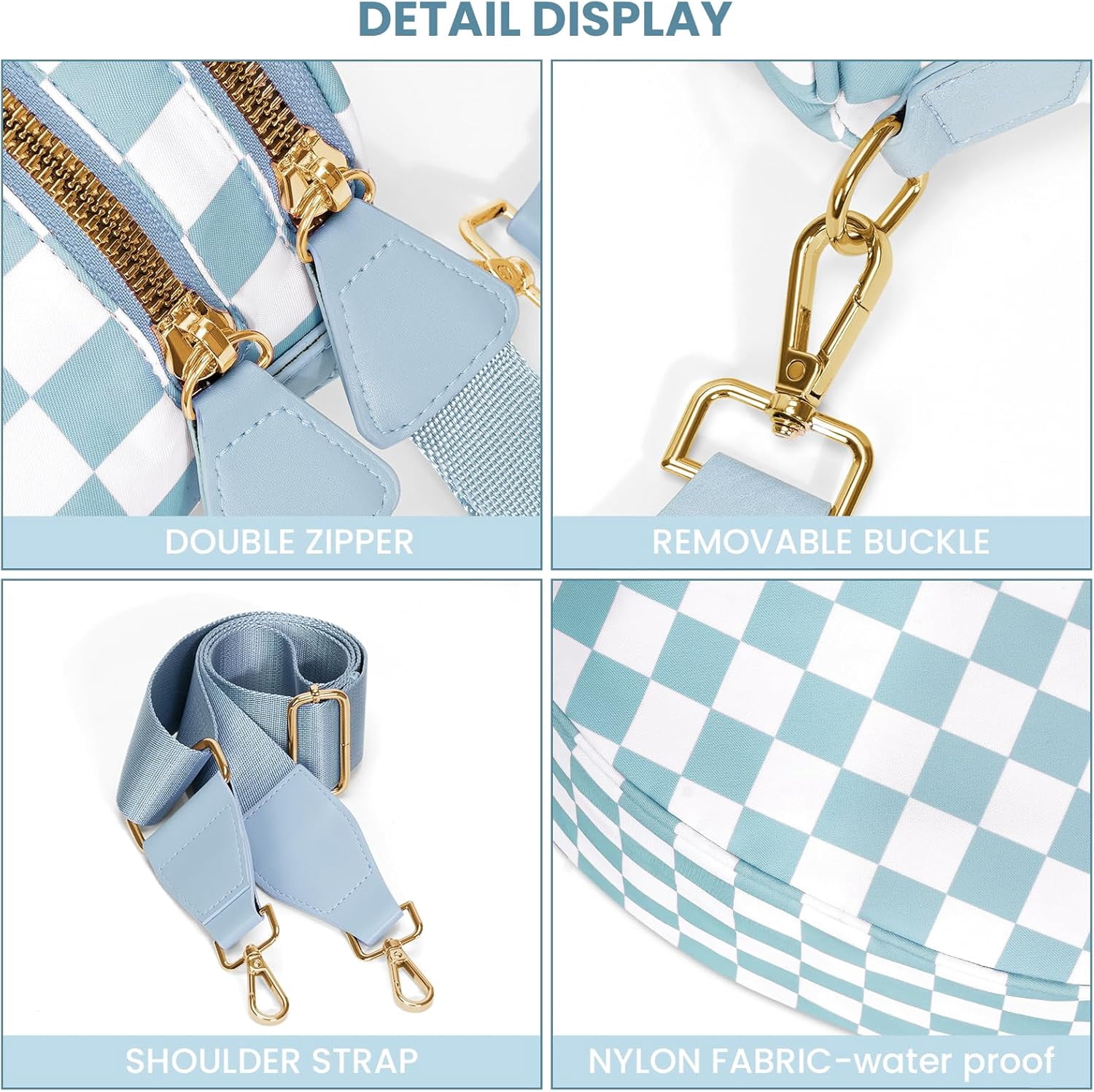Checkered Crossbody Bag,Spacious Bum Bags for Women Nylon Crossbody Fanny Packs Checkered Purse Belt Wallet