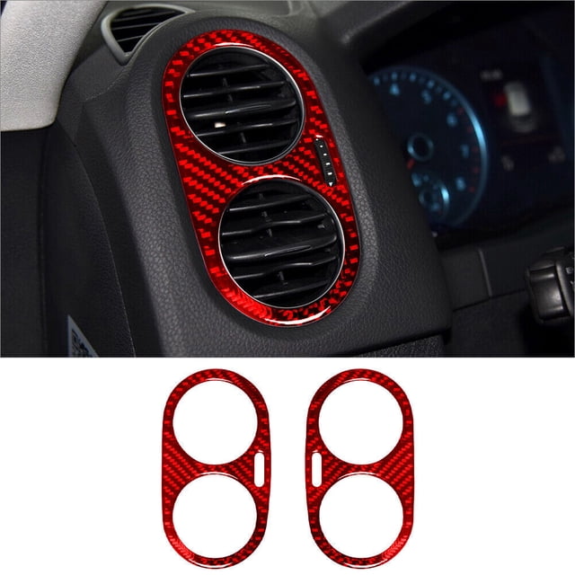 Real Bright Soft Car Interior Carbon Fiber Sticker Decoration2Pcs For Volkswagen Tiguan Red Carbon Fiber Interior Side Air Vent CoverAuto Car Protection Interior Accessories