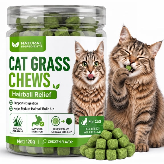 Cat Grass Treats, Cat Treats for Teeth Cleaning and Hairball Removal, Cat Food for Training Rewards Treats