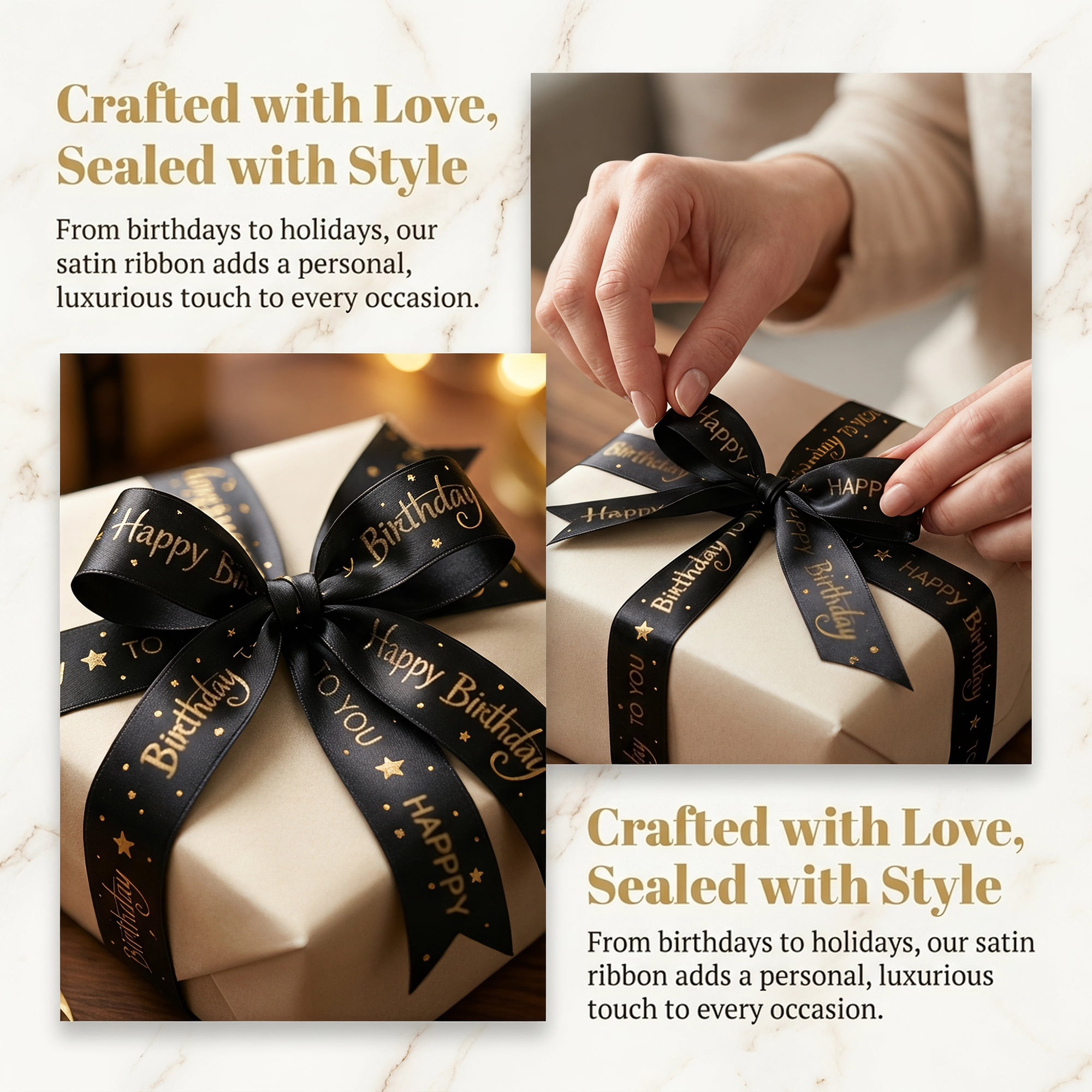 Unique Bargains Elegant Birthday Fabric Ribbon for Gift Wrapping and Decoration Black