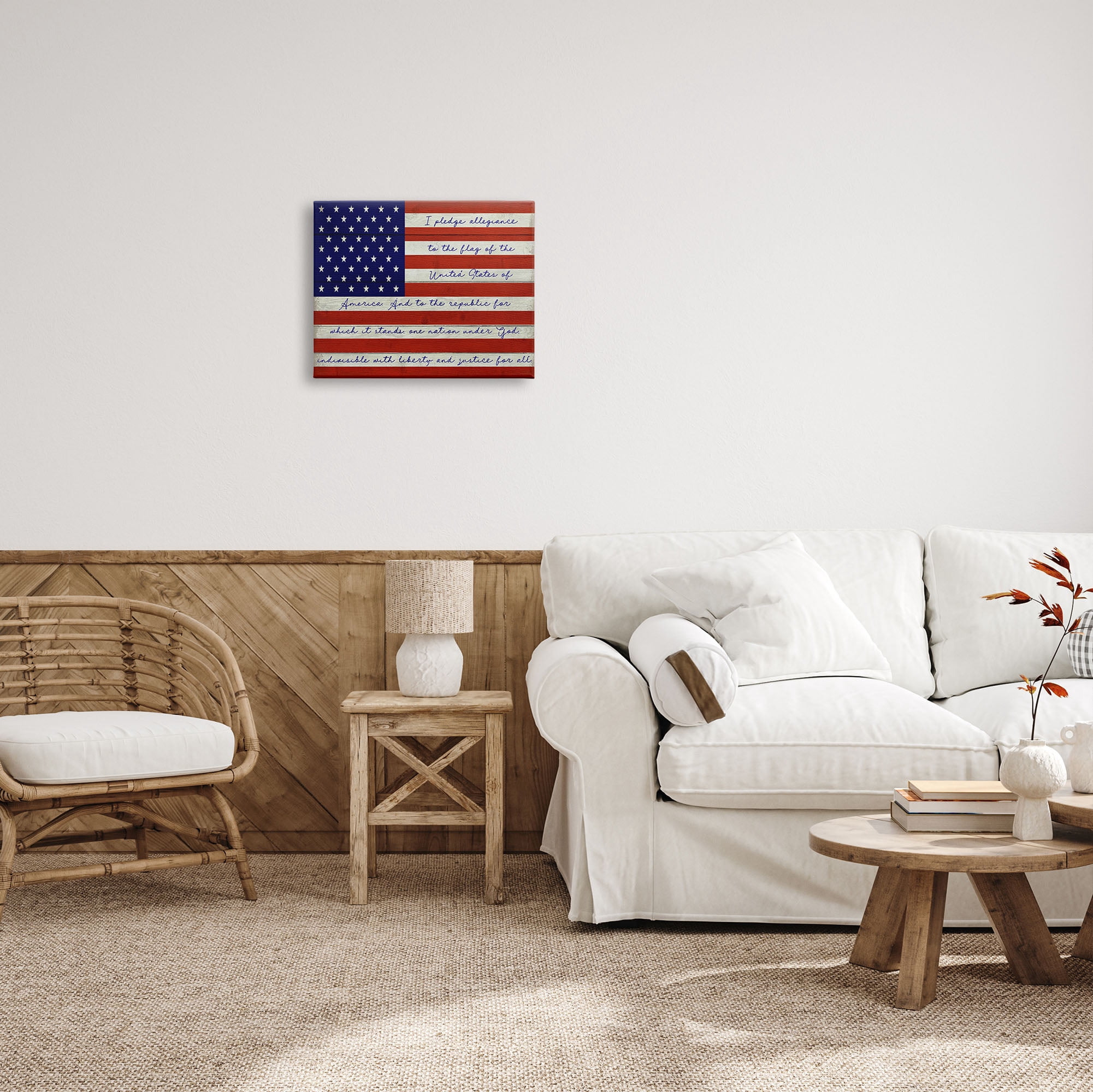 Stupell Industries Pledge of Allegiance Flag Inspirational Painting Gallery Wrapped Canvas Print Wall Art, 20 x 16