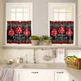 thumbnail image 4 of Merry Christmas Kitchen Curtains and Valances Set, Red Xmas Balls Poinsettia Black Red Plaid Rod Pocket Window Valance Window Curtain Panels for Living Room Bedroom Laundry, 27.5x24in, 3 Pieces, 4 of 7
