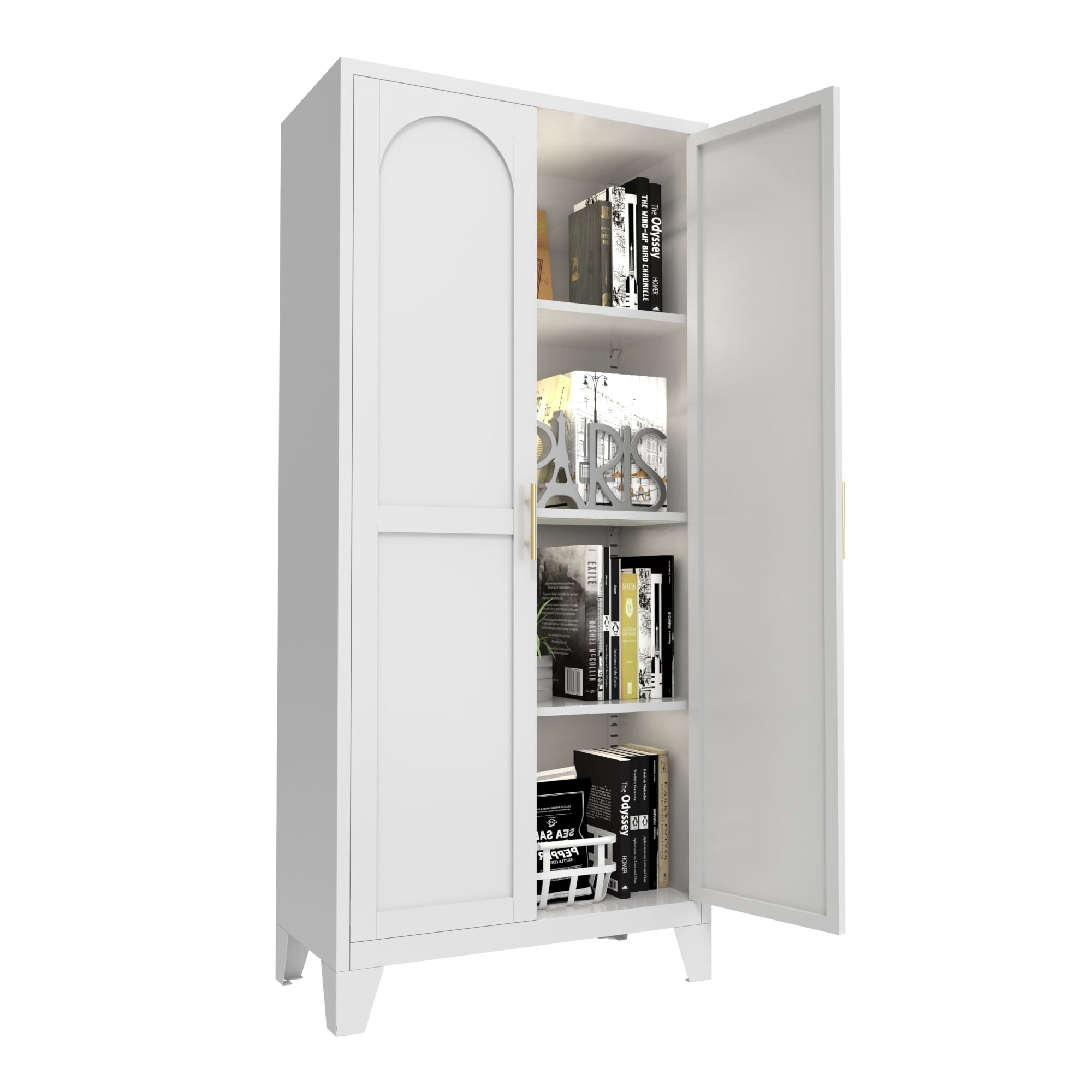 61" 2 Pantry Cabinet, Shapely Doors Metal Storage Cabinet with Adjustable Shelves, for Bedroom, Living Room