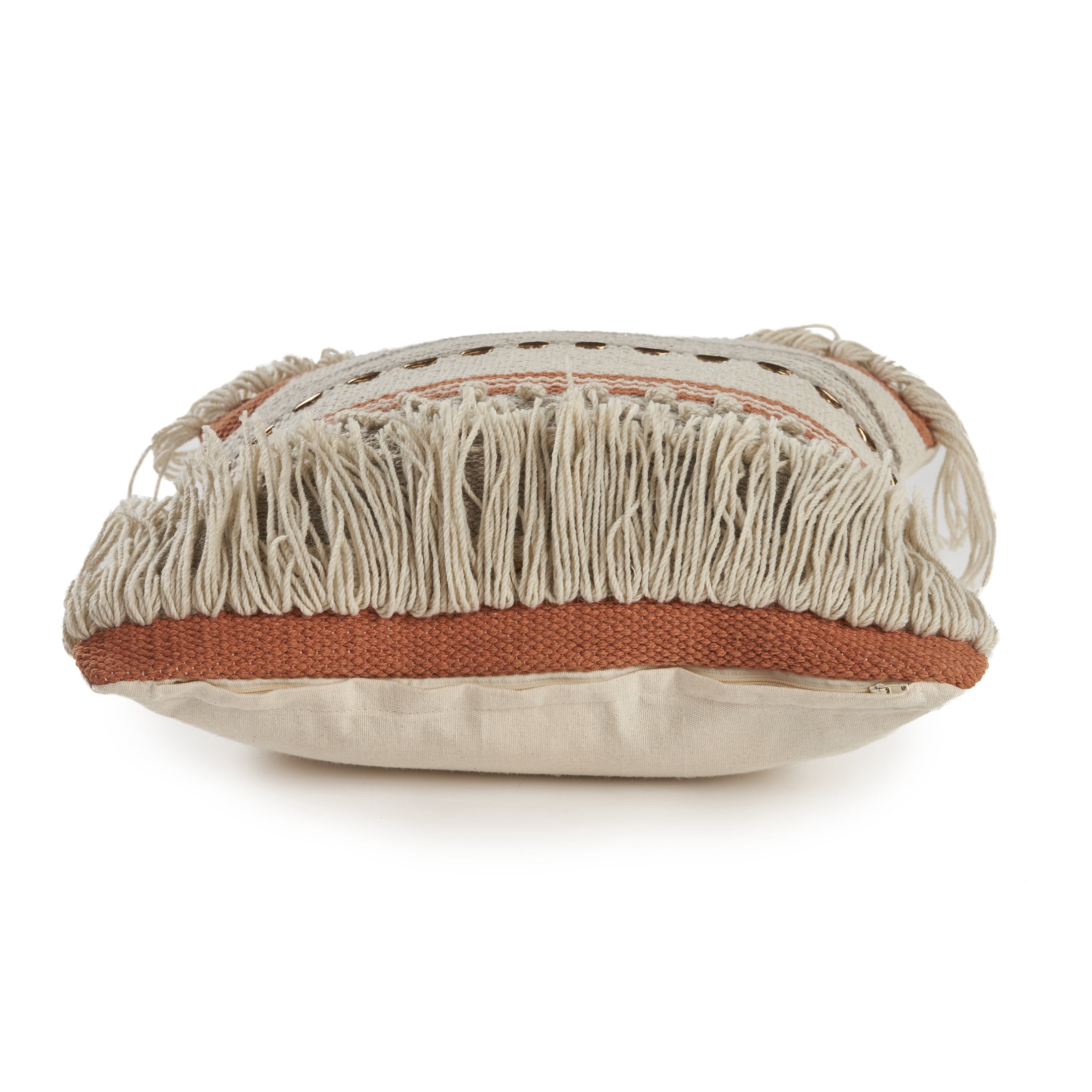 Laddha Home Designs Handwoven Striped Cotton Throw Pillow Cover - 18" - Beige and Orange