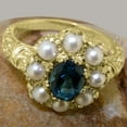 thumbnail image 6 of LBG British Made 10k Yellow Gold Natural London Blue Topaz & Cultured Pearl Womens Statement Ring - 33 size options - Size 10, 6 of 8