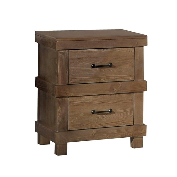 Miekor Furniture Wooden Nightstand with 2 Drawers in Antique Oak Finish 83853