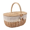 thumbnail image 1 of Tignapoo Handwoven Willow Picnic Basket with Lid, Snowflake Lining, Compact Round Design for Outdoor Gatherings and Gifts, 1 of 6