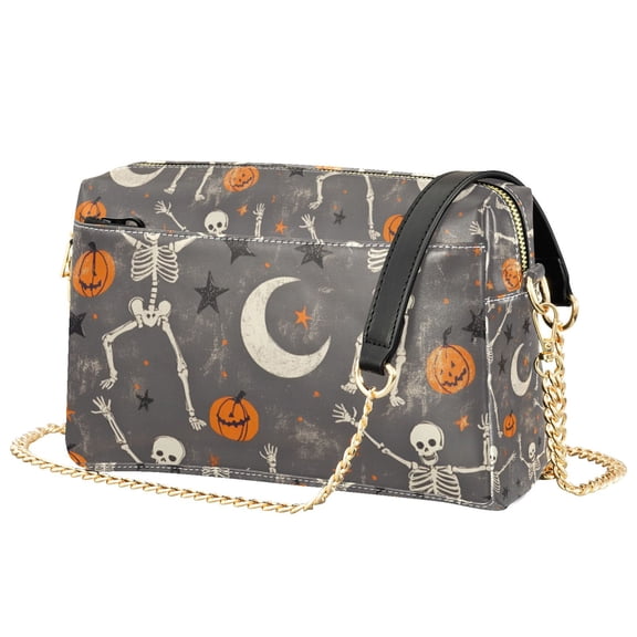 FORMRS Women Crossbody Purse with Chain Strap Vegan Leather Shoulder Handbag, Gray Halloween Skeleton