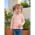 thumbnail image 3 of RUINIXCW Toddler Baby Girl Long Sleeve Shirt Waffled Striped Tops Little Girl Spring Fall Winter Clothes Peter Pan Doll Collar Ruffle Hem Button Shirt, 3 of 10