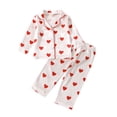 thumbnail image 1 of Conjunto de pijama Vigorbear para niña pequeña, para San Valentín, manga larga, cuello solapa, botones, estampado de corazón, top, pantalones rectos, ropa de dormir, 1 of 6
