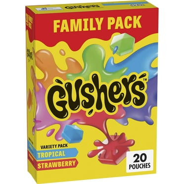 Gushers Fruit Flavored Snacks, IRF13 Tropical and Strawberry Flavors, Family Pack, 20 Pouches, 16 oz
