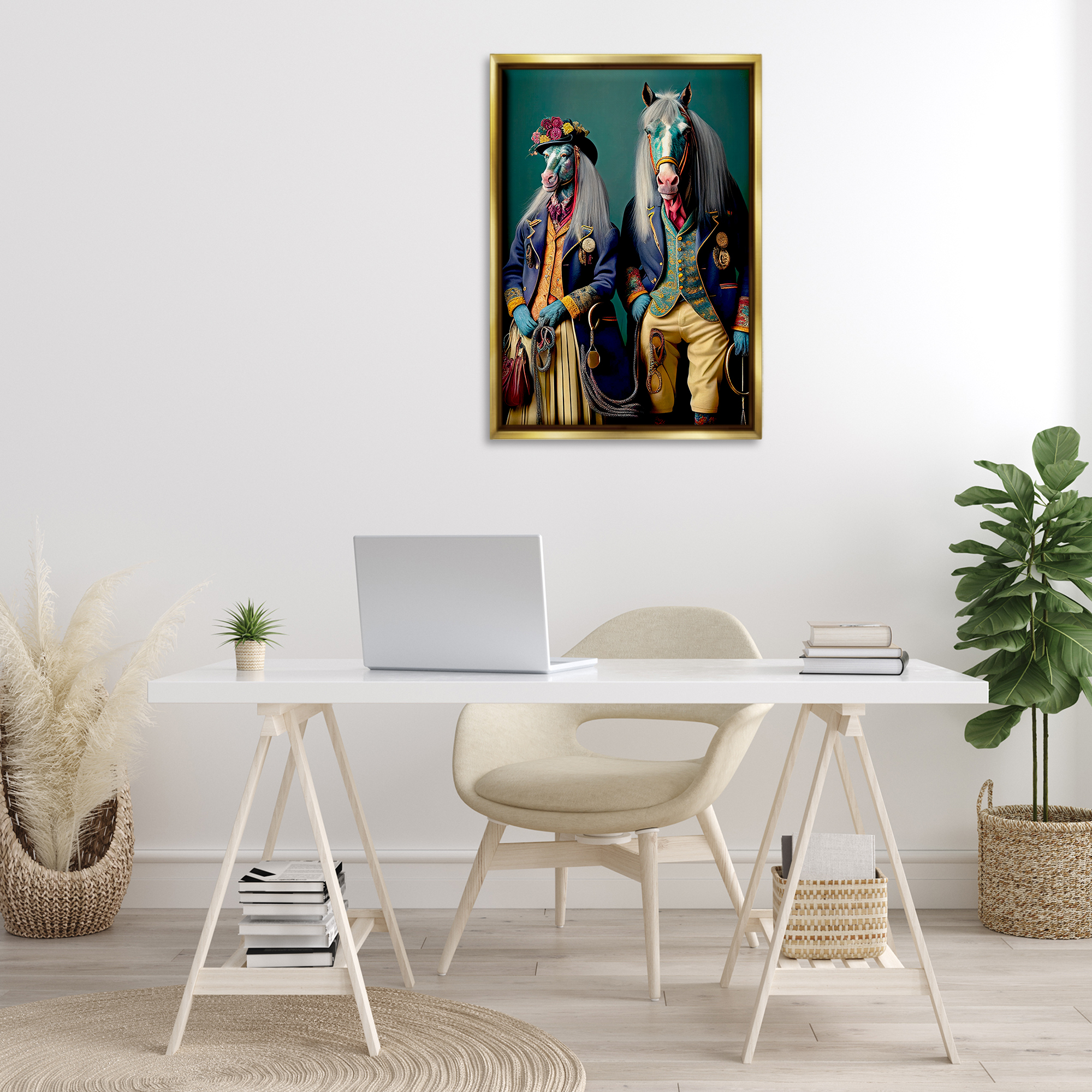 Stupell Industries Old Fashioned Horses Novelty Painting Gold Floater Framed Canvas Art Print Wall Art, 21 x 31