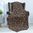 thumbnail image 4 of Mandala Soft Flannel Fleece Throw Blanket, Eastern Revival Curlicues Leaves and Rich Flora, Cozy Plush for Indoor and Outdoor Use, 50" x 60", Earth Yellow Indigo, by Ambesonne, 4 of 5
