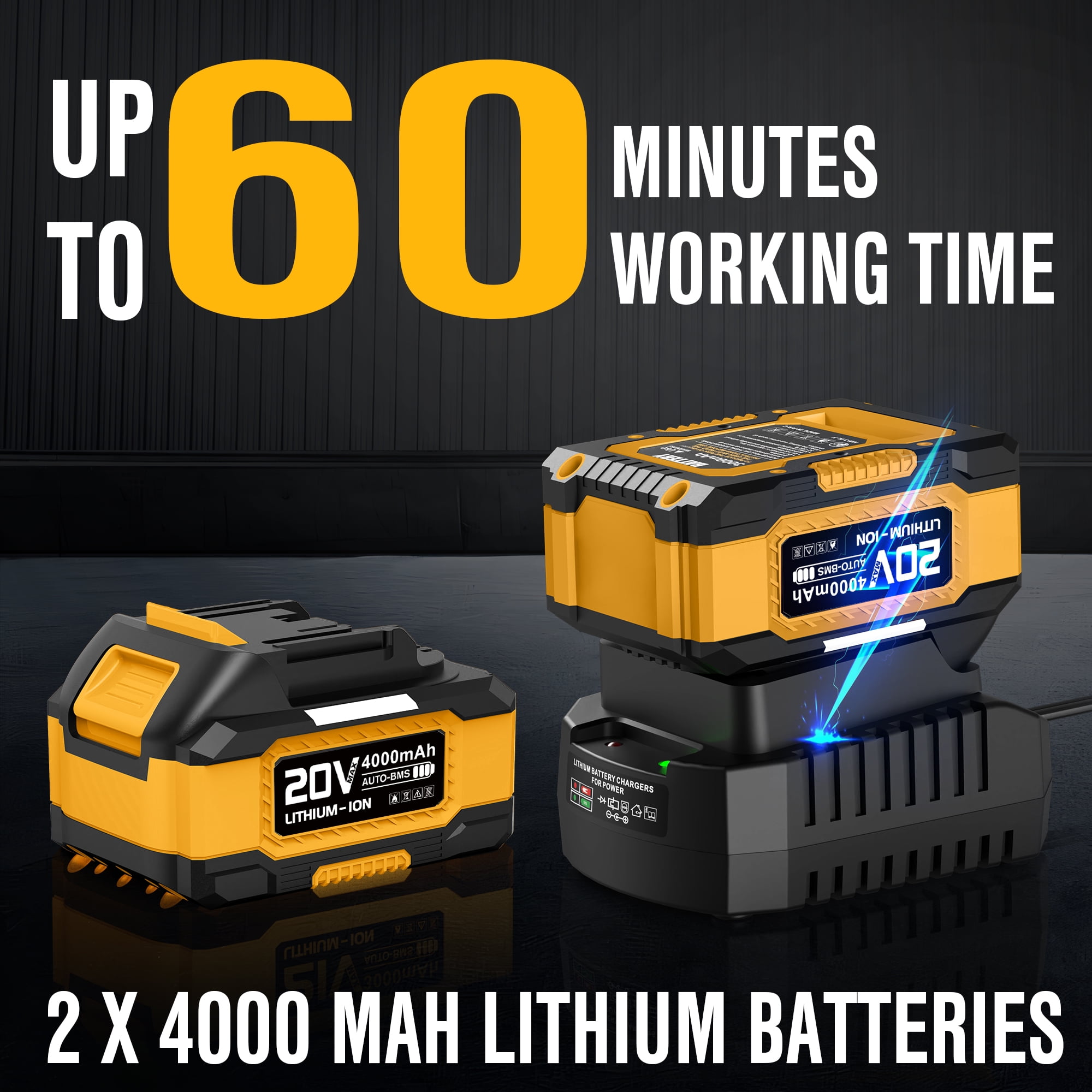 EWORK Cordless Leaf Blower, 20V Electric Handheld Blower with 2X 3.0Ah Batteries & Fast Charger, 550CFM 150MPH Lightweight 3.2Lbs for Lawn Care Yard Patio Cleaning - Yellow
