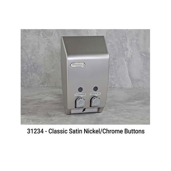 CLASSIC Distributeur de Produits de Bain Liquides 2 Chambres Couleur Satin Argent avec Bouton Chromé 1/paquet