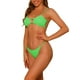 thumbnail image 4 of Conjuntos de bikini de dos piezas de color sólido con canalé para mujer, traje de baño sin espalda con tirantes finos, color verde medio, 4 of 5
