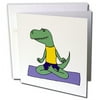 3dRose Funny Green Trex Dinosaur doing Yoga - Greeting Cards, 6 by 6-inches, set of 12