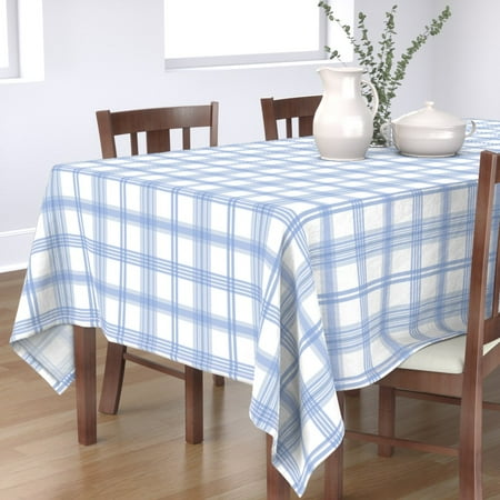 

Cotton Sateen Tablecloth 70 x 90 - Pastel Blue Spring Easter Plaid Check Tartan Blue White Print Custom Table Linens by Spoonflower