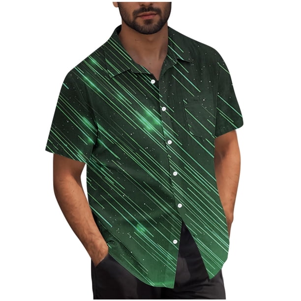 Mens Casual Manga Corta Botón Abajo Camisas Turndown Cuello Blusa de Impresión, Poliéster Ligero Top de la Moda para el Verano Al Aire Libre Y el Uso Diario