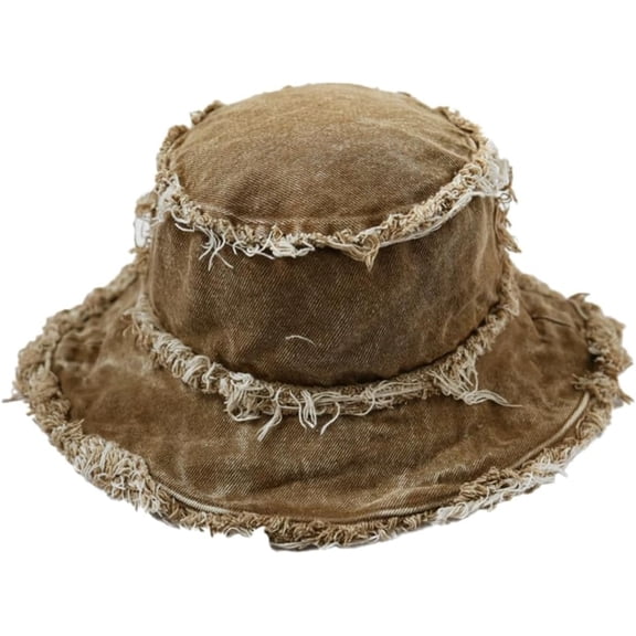 CoCoMangos Bucket Hat Denim Fisherman Hat for Women Fringe Wide Brim Summer UV Protection Sun Hat Distressed Beach Hat