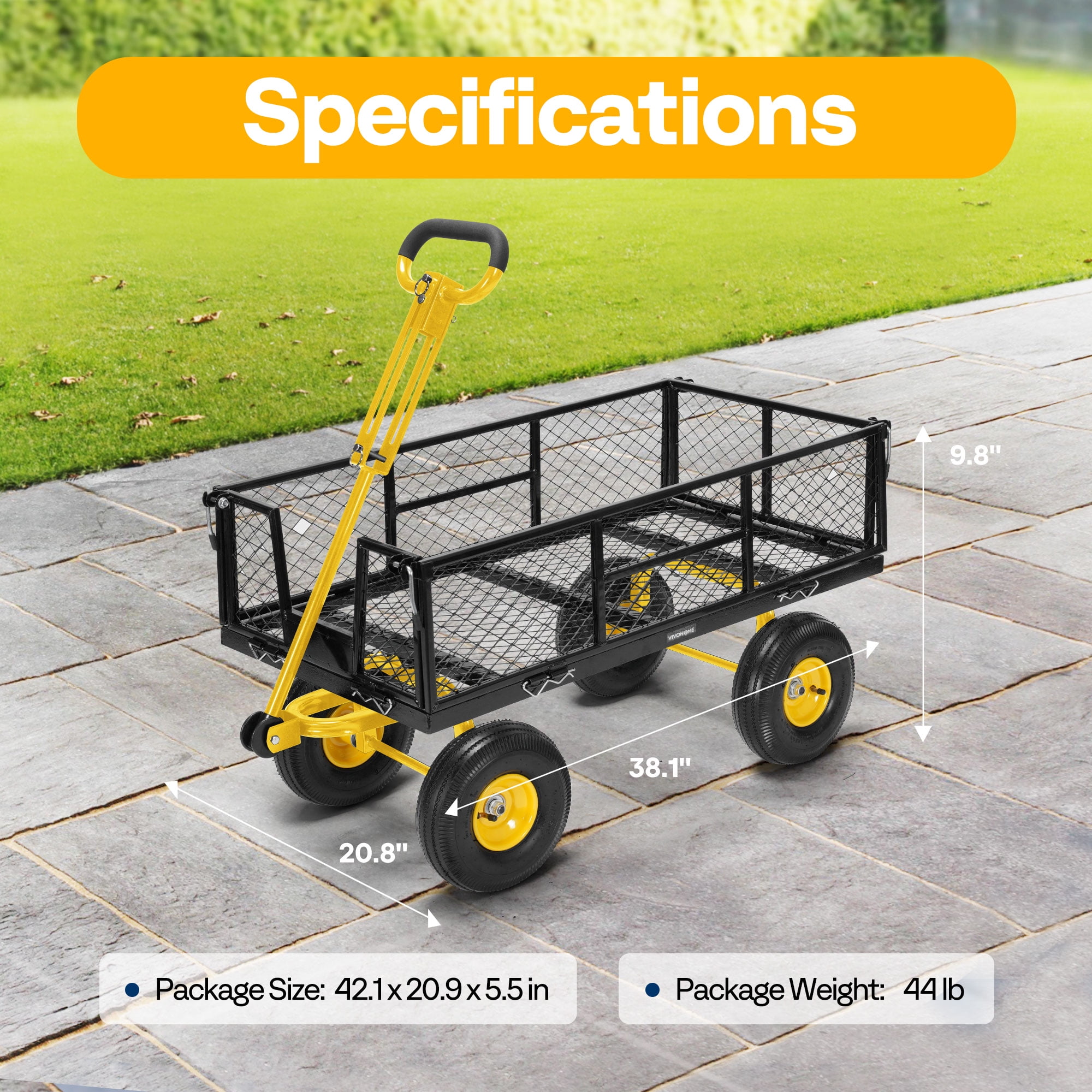 SPECSTAR Steel Garden Cart with Round Handle, 900lbs Capacity, with 10 inch Tire and Handle Attach to ATV or Tractor