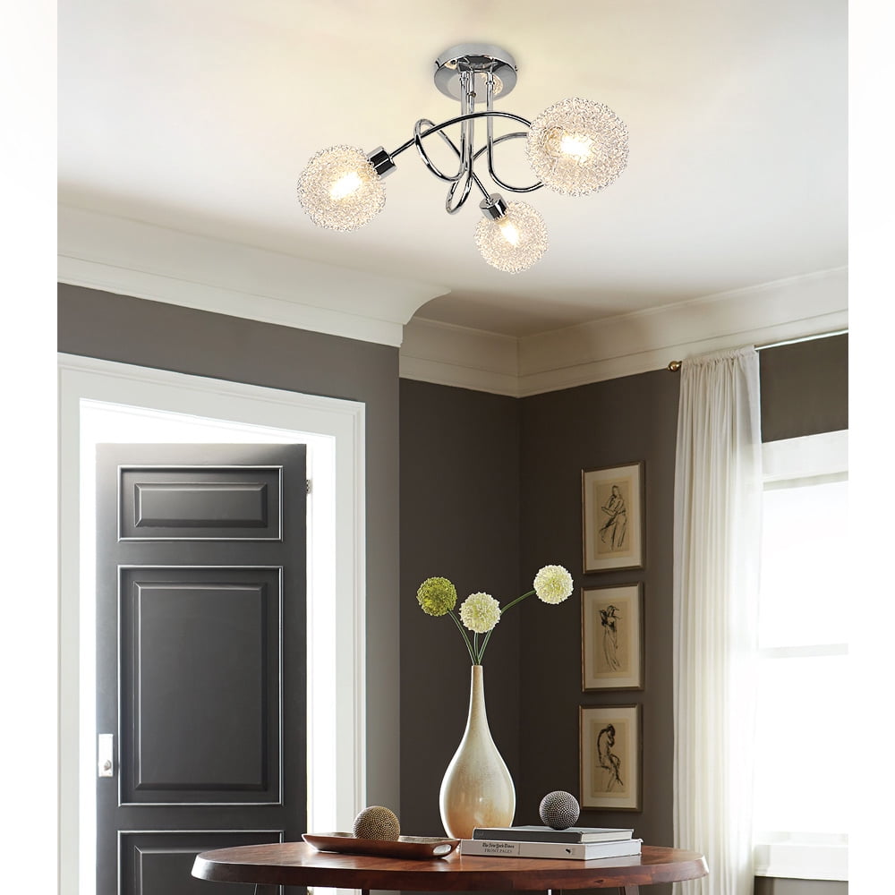 Depuley 3-Light Semi Flush Mount Ceiling Light, Modern Globe Ceiling Lamp with Glass Shade, Elegant Chandelier for Bedroom, Kitchen, Dining Room, Hallway, G9 Base