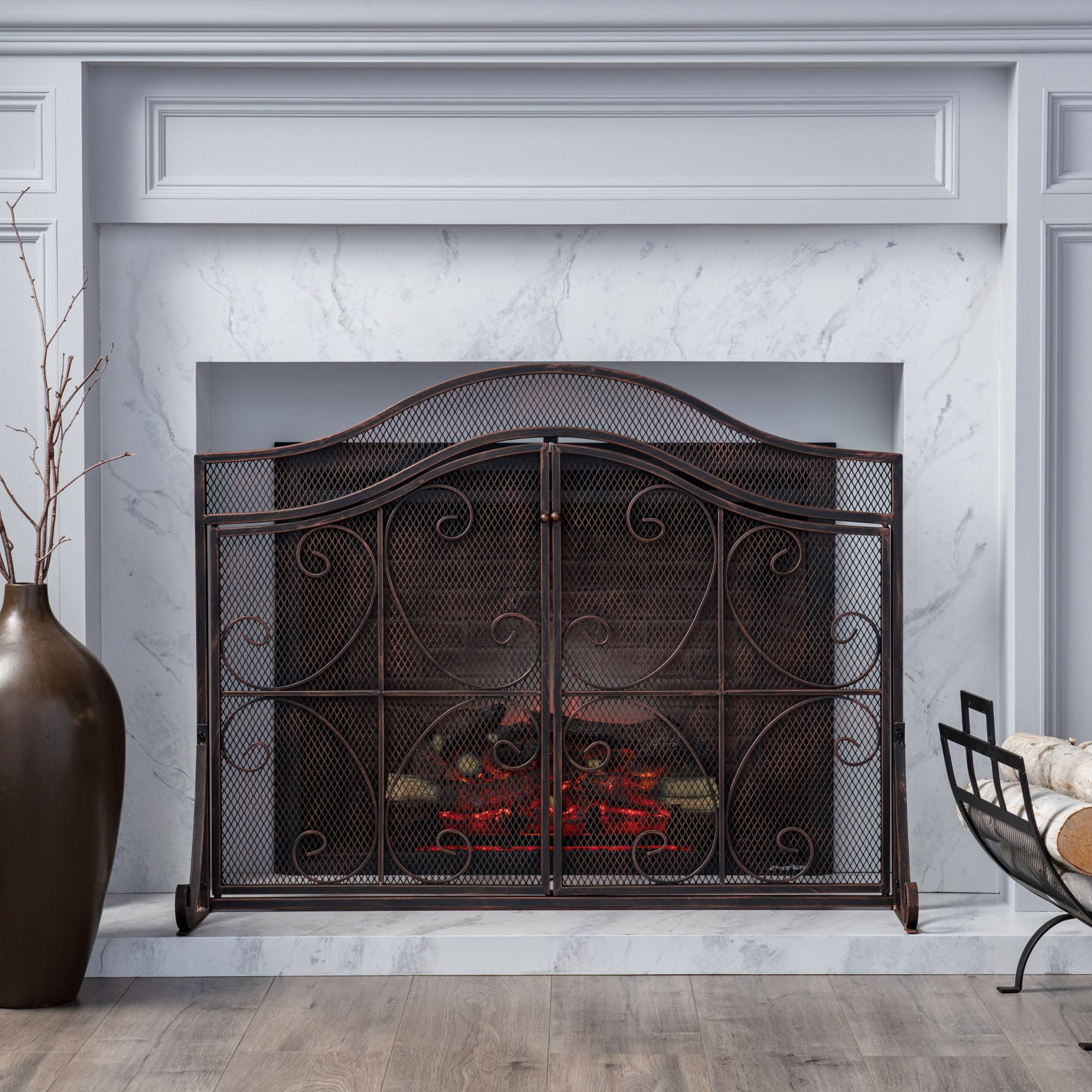41" Black Contemporary Scrollwork Accent Fireplace Screen