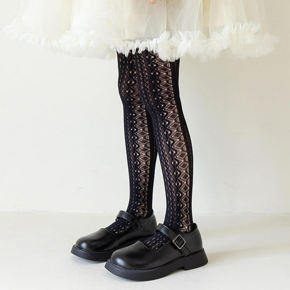 BRGZLK Girls Lace Stockings Summer Thin Hollowed Fishnet Stockings for Dance Black 0-4 Years