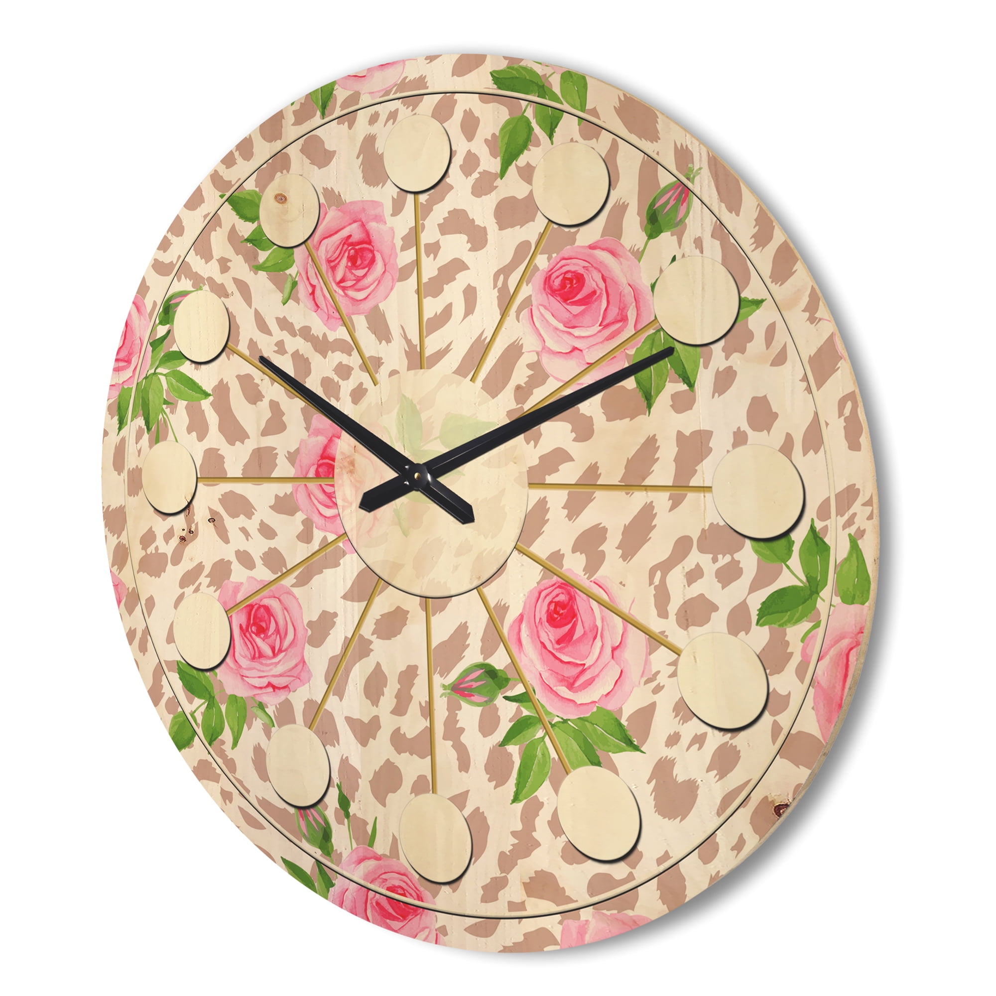 Designart 'Leopard Fur Safari Pattern IV' Mid-Century Modern Wood Wall Clock