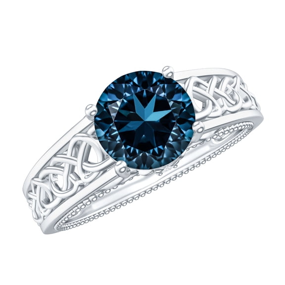 Rosec Jewels London Blue Topaz Engagement Ring with Diamond - Vintage Style Celtic Knot Ring (1.3 Ct, AAA Grade) - with Jewelry Box, 925 Sterling Silver, US 4.00