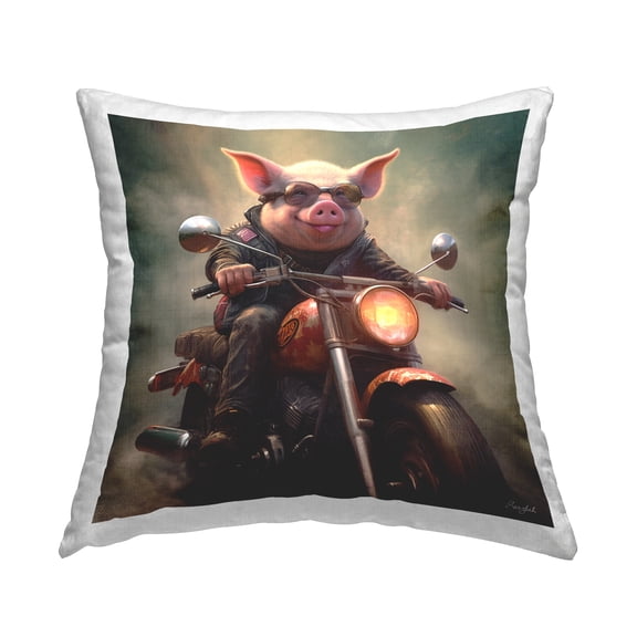 Stupell Industries Pig Riding Motorcycle Decorative Printed Throw Pillow, 18 x 18
