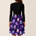 thumbnail image 5 of Halloween Dresses for Women Pumpkin Ghost Crew Neck 1950s Hepburn Classic Dresses Long Sleeve Cocktail Casual Retro Tea Length Dress with Belt L, 5 of 6