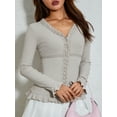 thumbnail image 5 of Elippeo Women Lace Shirt Fairy Grunge Clothes y2k Aesthetic Single Breasted Long Sleeve Tops Women V Neck Ribbed Tee Streetwear, 5 of 10