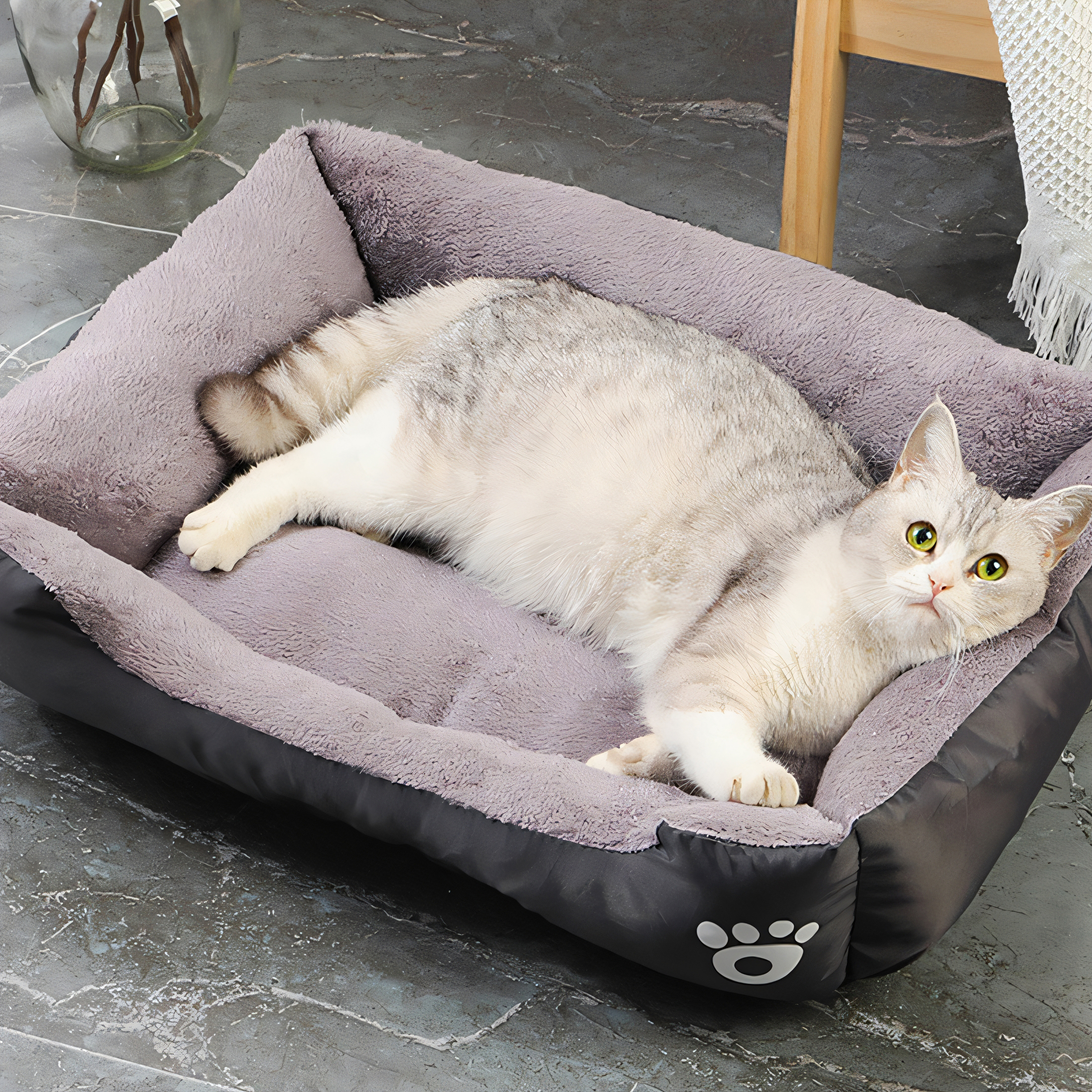 AUQ Dog Beds & Furniture,Short Plush Fabric Dog Beds,Camping Dog Bed,Black2,31.50*23.62in