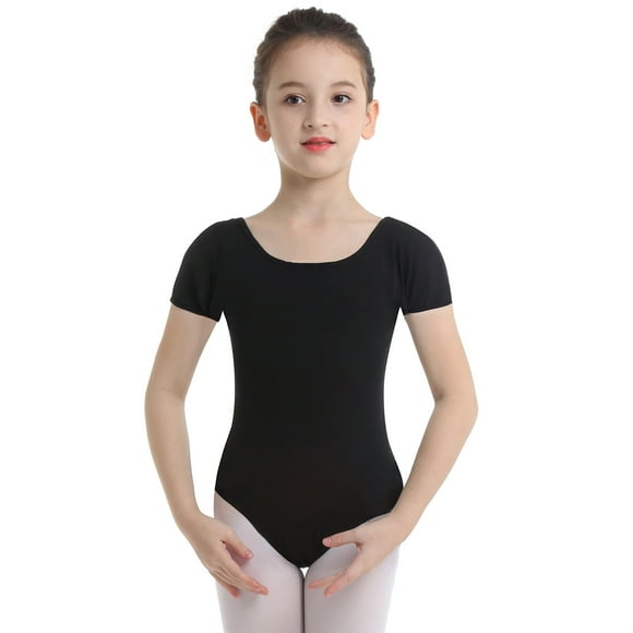 Aislor Kids Girls Short Sleeves Stretchy Cotton Ballet Dance Gymnastics Leotard Dancewear Black 10