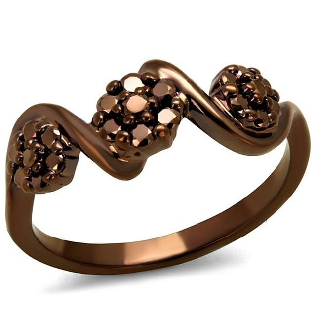 Femmes IP Bague en Laiton avec AAA Grade CZ en Café Léger - Taille 6