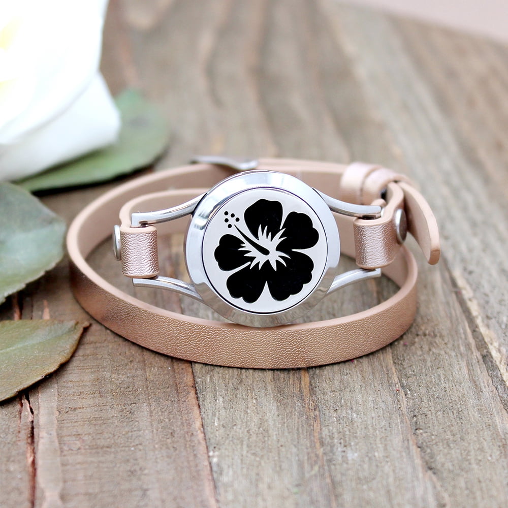 Hawaiian Flowers Essential Oil Bracelet Stainless Steel Champagne Double Strap Color Band Jewelry with Gift Box