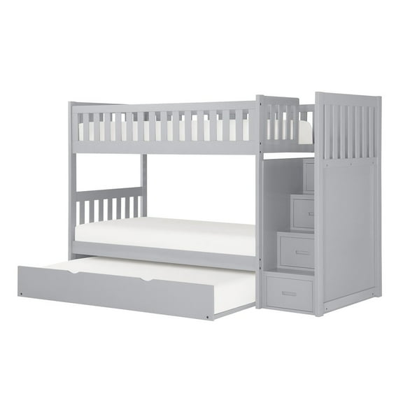 Lexicon Orion 97" Reversible Step Storage Wood Bunk Bed with Trundle in Gray