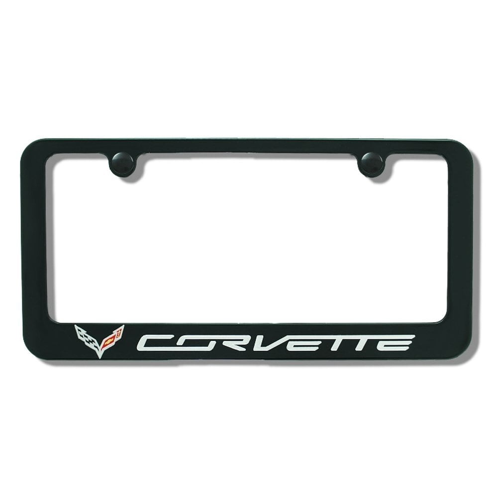 C7 Corvette Billet Aluminum License Plate Frame w/Crossed Flags Logo