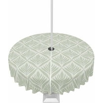 Teal Floral Outdoor Tablecloth - 60 Inch Round Dining Table Cover, Vintage Modern Geometric Abstract Art Waterproof Outdoor Table Cloth with Umbrella Hole & Zipper for Picnic/Patio/Party