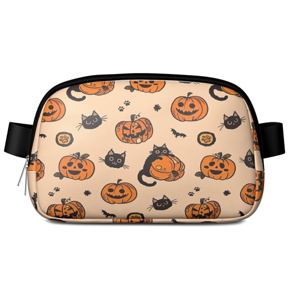 Halloween Cat and Pumpkin Pattern Cute Fanny Packs for Women,Travel Waterproof Crossbody Fanny Bags Waist Purse for Women Anti Theft Adjustable Strap for Running Travel Cycling